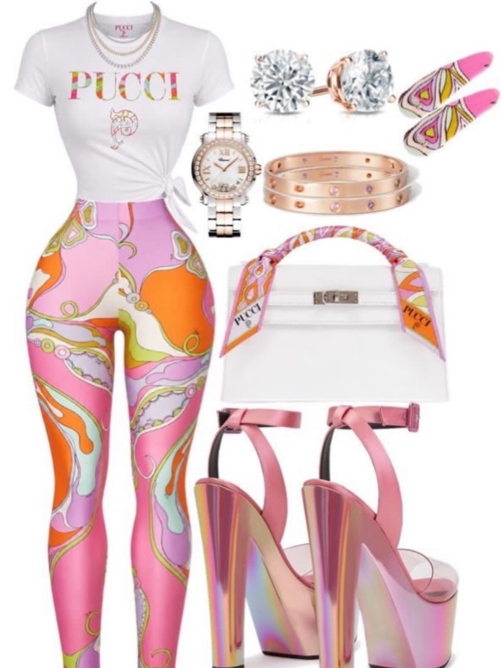 Emilio Pucci White Tee and Pastel Leggings Set - Picture 6 of 6
